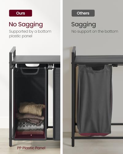 Image of VASAGLE Laundry Hamper with Shelf, 3 Pull-Out Bags, 3 x 10.6 Gallons (40 L)