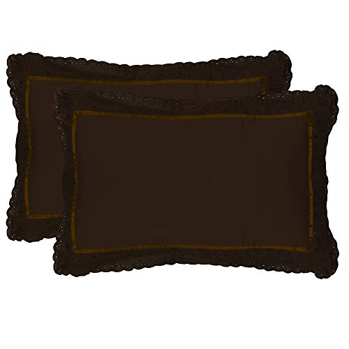 Image of VHC 100% Cotton Lace Pillow Cover /Case Set (Pack of 2) -Coffee Brown