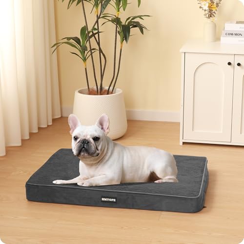 HMTOPE Orthopädisches Hundebett, 8cm Dicke Hundekissen für Kleine Hunde, Abnehmbar und Waschbar Hundematte, rutschfeste Unterseite, Wasserdichtes Innenfutter, 76 cm, Dunkelgrau