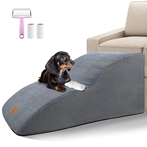 Extended Foam Dog Stairs Steps For Bed Couch Sofa,2 Tiers Pet Gentle Slope Ramp Stairs Ladder,Non-Slip Bottom And Machine Washable Fabric,Small Old Joint Injury Dogs Cats Easy Access,Send Lint Roller #TOP29