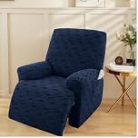 OKYUK Recliner Chair Covers - Stretch Jacquard Recliner Cover, Furniture Protector for Kids & Pets, Anti-Slip Recliner Covers with Side Pockets for Storage (Dark blue Checkered, 1 Seater)