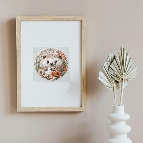 Image of FONNUY Embroidery Kit for Beginners, Cute Hedgehog Stamped Embroidery Patterns Kits for Adults with Hoop, Easy to Follow Sewing Thread Needlework, 8'' Hoop (Tiny Ball)