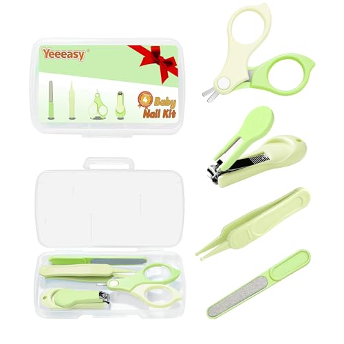 Image of Yeeeasy Baby Nail Clippers Kit Baby Grooming Set with Nail Clippers, Scissors, Nail File & Tweezers Baby Care Kit Fingernail Cutter for Baby,Newborn,Infant,Toddler,Kid(Green)