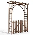 Outvita 7.1FT Wooden Garden Arbor with Gate, Weather-Resistant Garden Arch Trellis with Lattice Side, Outdoor Picket Fence Arbor for Climbing Plants, Yard & Wedding Decoration