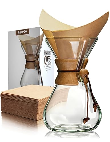 Image of AGOGO Pour Over Coffee Maker Set, 40oz Classic Style, 50 Paper Filters | Barista kit for home kitchen, Cafe, Camping & Office; 20oz-40oz Classic, Slim, Diamond styles; Includes brush & towel.
