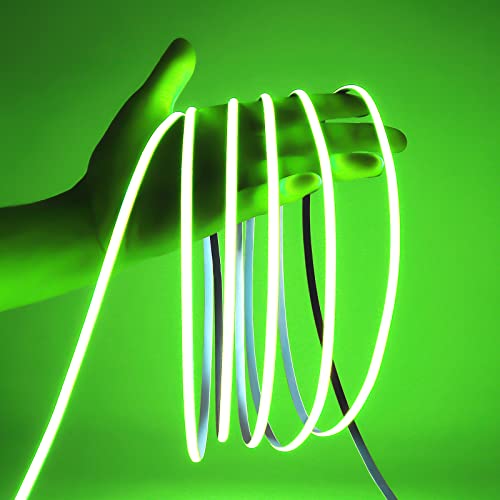 Bande lumineuse LED COB verte de 5 m - 12 V - 5 mm - 400 LED/m - Haute qualité lumineuse - Flexible - Éclairage intérieur - IRC  90 - Pour étagère, cuisine, salon, éclairage mural (sans bloc