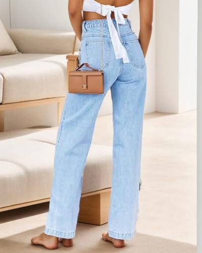 Lalasgal Women's Mid-Waisted Straight Leg Denim Jeans