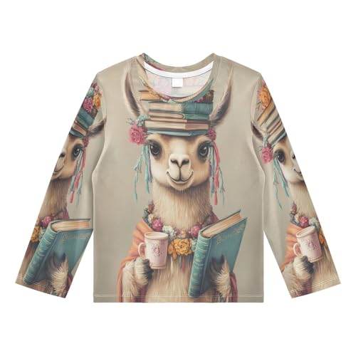 DOMIKING Flowers Lamp Beige Boys Long Sleeve Rashguard Shirt Kids Quick Dry Swim Shirt for Running Swiming Pool 9-10T