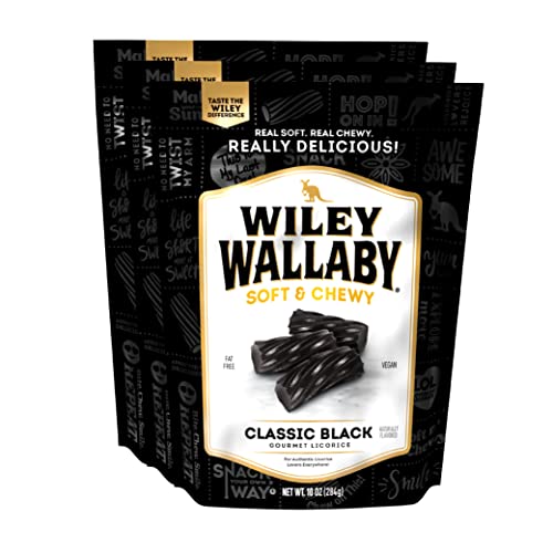 Wiley Wallaby Licorice 10 Ounce Classic Gourmet Soft & Chewy Australian Black Licorice Candy Twists, 3 Pack