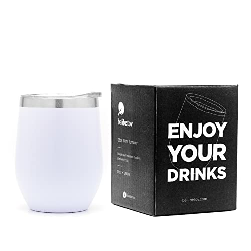 BALIBETOV Taza térmica de viaje 355 ml, matraz de vacío de acero inoxidable para café y otras bebidas, con tapa a prueba de fugas (blanco)