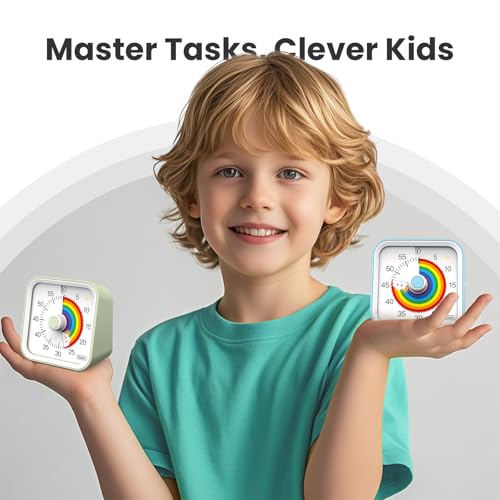InfPokid Visueller Timer Kinder mit Pausenfunktion, 60 Minuten Countdown Regenbogen Timer für Kinder Schreibtischstudie, Klassenzimmer, Büro, Küche, Leises Zeitmanagement für ADHS (Grün Regenbogen) 2