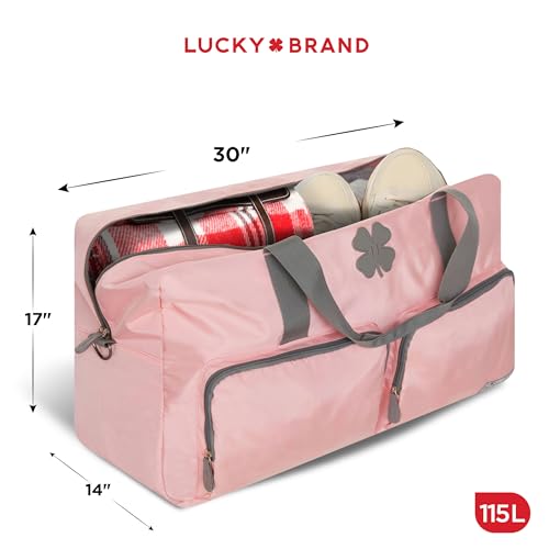 Image of Lucky Brand Unisex Adult Large Duffle Adjustable Shoulder Strap Foldable Overnight Weekender Bag, Bridal Rose, 115L, Sports