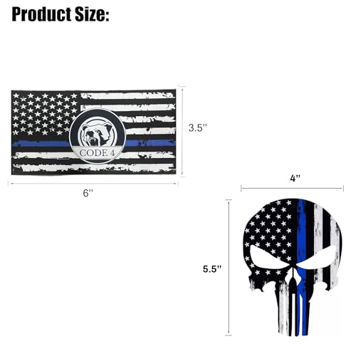 Image of 3pcs US Flag Code 4 Thin Blue Line Skull Car Stickers Decal, Honoring Police Support Truck Window Laptop Bumper Stickers, Bandera de policia la linea Azul para carro