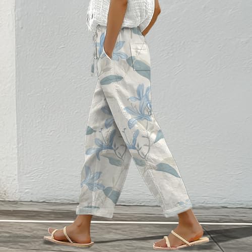 MARSVOVO Pants for Women Summer Trendy Wide Leg Loose Fit Graphic Print Elastic High Waist Trousers with Pockets Outfits2