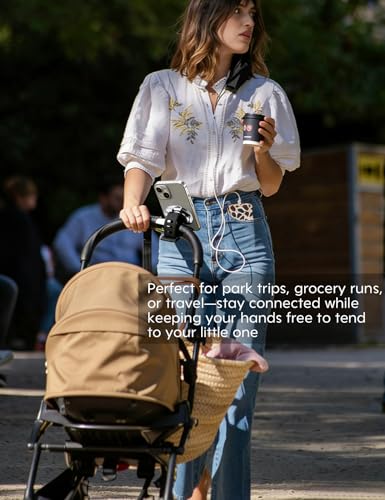 HAEZU Stroller Phone Holder Compatible with Uppababys,Gracos,Bugaboos - Strong Magnetic Stroller Phone Mount,Compatible with MagSafes,Adjustable Silicone Strap,Fits for iPhone 12–17 & Android