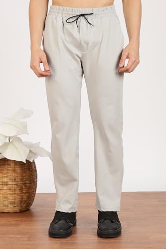 Image of Men's Slim Fit Trouser | Casual Bottoms with Elastic Waist & Drawstring | Soft Stretchable Fabric | Stylish Straight Fit Trousers for Office, Travel & Daily Use
