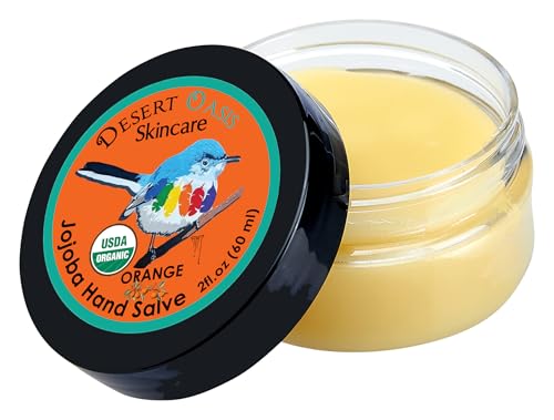 Desert Oasis Skincare USDA Organic Orange Hand Salve – Over 50% Jojoba Oil with Beeswax & Avocado Oil – Helps Soothe & Soften Dry, Cracked Hands, Feet & Cuticles – 2 oz (60 g)