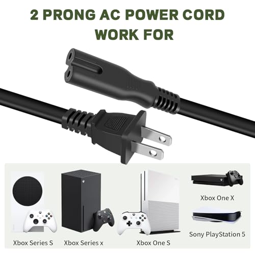 Image of AC Power Cord for Xbox One S /X, Xbox Series X /S, 2 Prong Power Cable Replacement-UL Listed