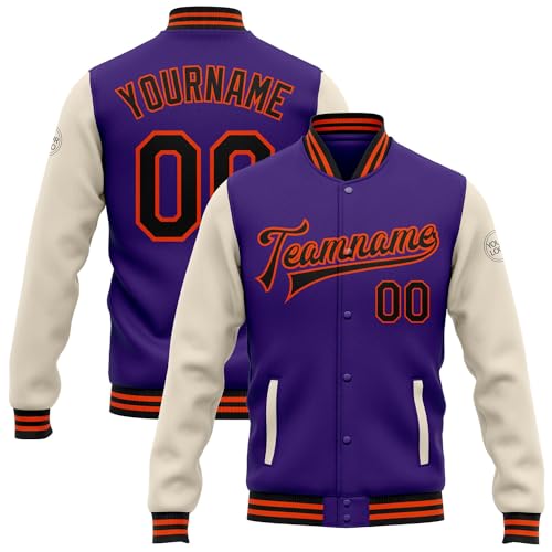 Custom Letterman Jacket, Custom Varsity Jacket, Purple Varsity Jacket, Custom Purple Cream-Black Bomber