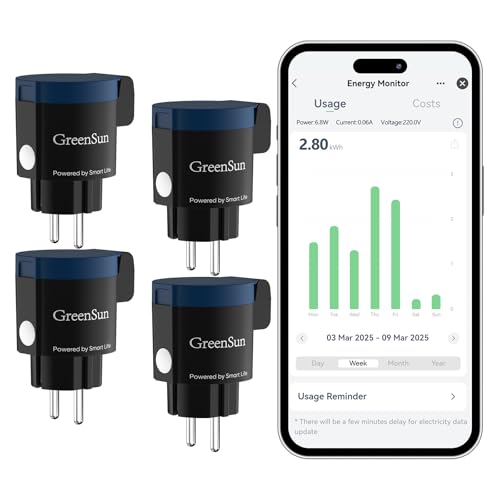 GreenSun Zeitschaltuhr Aussenbereich Wlan Steckdose Outdoor - Strommessger?t Au?en Smart Life APP Stromverbrauch Energiekostenmesser Zeitschaltuhr Steckdose Sprachsteuerung IP44 4PC