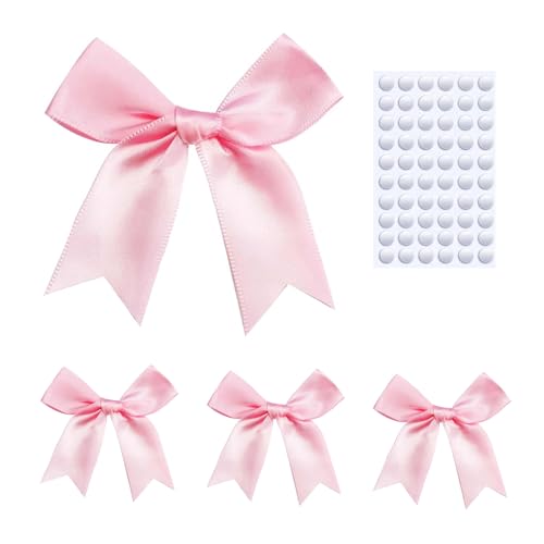 Elegant Gift Wrap Bows 50PCS 3.3 Inch Mini Satin Ribbon Bows for Crafts Treat Bags Cake Baking Christmas Party Decors Wedding Birthday Baby Shower Valentines (Pink)