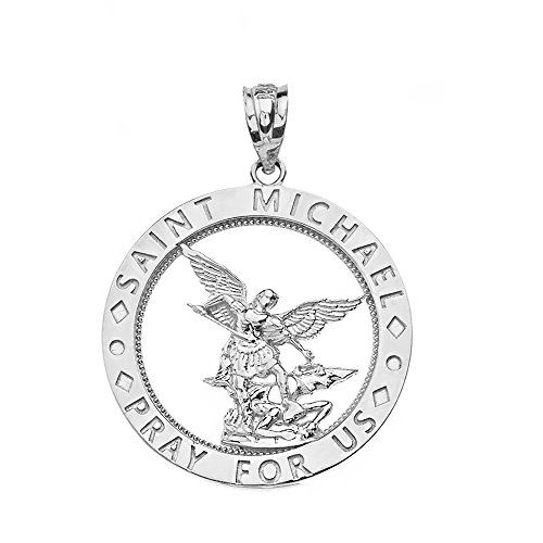 Sterling Silver Saint Michael Pray for Us Round Charm Pendant
