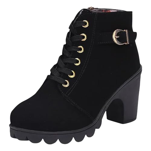 Cathalem Ankle Boots for Women 2025,Women's Lace up Combat Ankle Boots High Chunky Heel Fashion Heeled Booties Shoes4