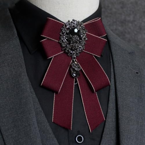Image of Rhinestone Retro British Style Pre-tied Adjustable Fabric Ribbon Bow Tie for Women Men Uniform Necktie Bownot