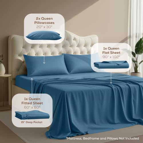 Image of Utopia Bedding Queen Size Sheet Set - 4 Piece Bed Sheets, Soft and Breathable Microfiber, Includes 1 Fitted Sheet, 1 Flat Sheet and 2 Pillowcases - Oeko Tex (Dusk Blue)