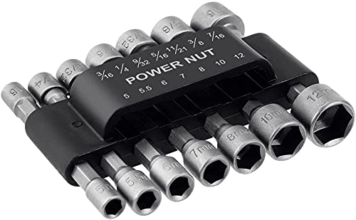 14 Pcs Nut Driver Set, 1/4'' Hex Shank Quick-Change Nut Driver Socket Kit, Diameter 5-12 mm Hex Shank Bit Socket Metric, for Wrench, Electric Screwdriver, Power Tool Combo Kits
