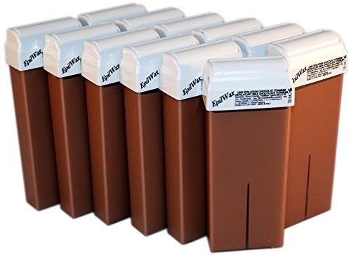 Epilwax 12 Cartuchos Roll-On de 100 ml de Cera Depilatoria Tibia Cera profesional de Chocolate para Depilación con Bandas Depilatorias des las piernas, axilas, y el cuerpo Cover