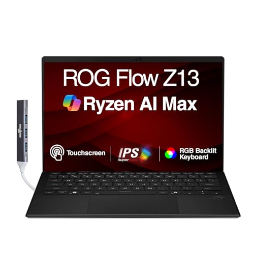 Image of ASUS ROG Flow Z13 AI Gaming 2-in-1 Laptop 13.4 inch Touchscreen IPS WQXGA Display (AMD Ryzen AI Max+ 395, 64GB LPDDR5X, 2TB M.2 PCIe SSD, RGB KB, WiFi 7, Webcam, Win 11 Pro) w /DKZ USB Port Expander