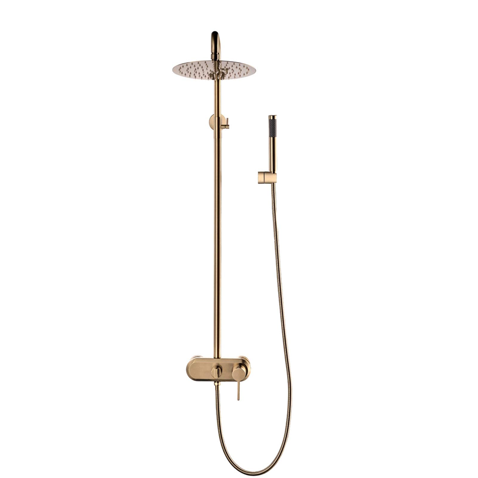 AYCDL Exposed Shower System Brushed Gold, Triple Function Bathroom Shower Faucet, 8 Inch Rainfall Shower Head with Handheld, Wall Mounted Bath Shower Mixer Tap