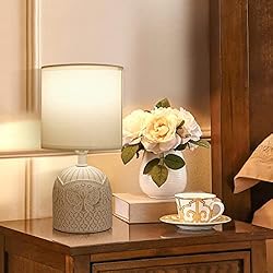 Lamparas Mesita De Noche Ceramica Aigostar - Lámparas de Mesita de Noche, Lámpara Mesa de Cerámica E14, Pantalla de Tela Color Blanco, Lamparas de Mesita de Noche Vintage para Dormitorio, Salón, Habitación, L13 x H26cm