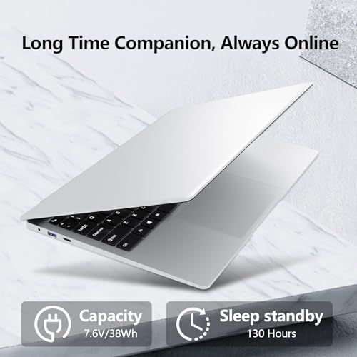 15.6 inch Laptop, Gaming Laptop N4000 Processor, Laptop Computer with 8GB LPDDR4 256GB SSD, Silver Traditional Laptop Computers for Work & Study, 180° Angle Open, Dual-Band WiFi, Long Battery Life - Image 6