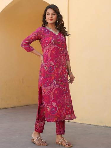Image of ANNI DESIGNER Women's Rayon Blend Straight Printed Kurta with Pant