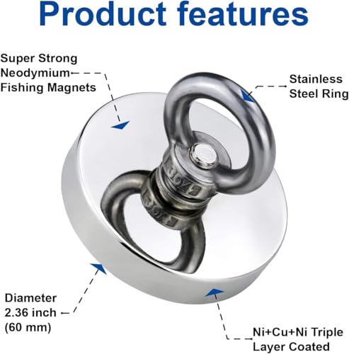 Image of DIYMAG Fishing Magnet, 2.36 Inches Large Strong Magnets for Lifting 2 Pack