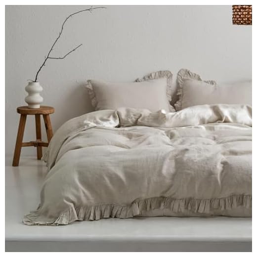 Simple&Opulence 100% Washed French Linen Duvet Cover Set-104''x92'' King Size-3 Pieces Vintage Ruffled Farmhouse Bedding 1 Comforter Cover 2 Pillowshams High End Floral Frill Flax Sets,Natural Linen
