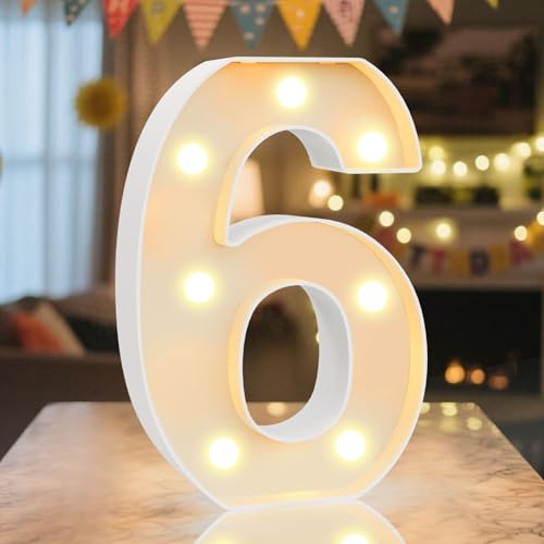 NANXU LED Marquee Light Up Numbers Sign - Lighted Birthday Numbers Sign for Birthday Party Decoration, Bar Wall, Home, Table Room, Wedding and Christmas Decorations, Number 6