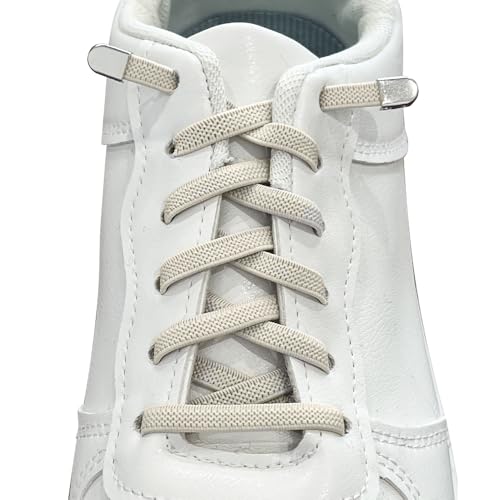 GOODSALEOK 2 Paar Elastische Schnürsenkel Ohne Bindung Flache Sportliche Schuhband Unisex Sportschuhe Laufschuhe Sneaker Freizeitschuhe Beige