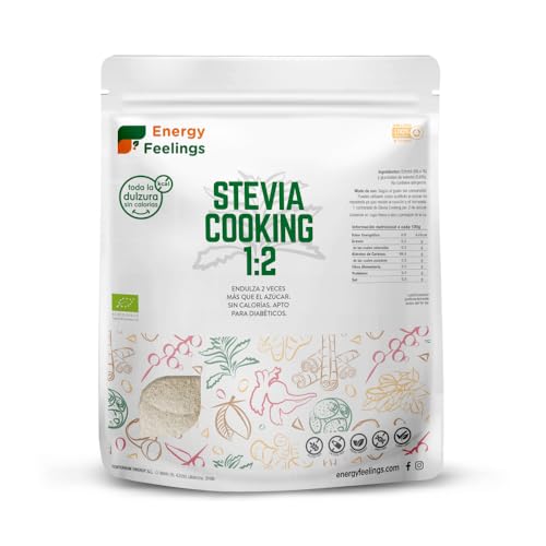 Energy Feelings Stevia Natural 1kg, Saborizantes Sin Azúcar y Sin Calorías, Stevia Pura Orgánica en Polvo, Edulcorante a Base de Eritritol