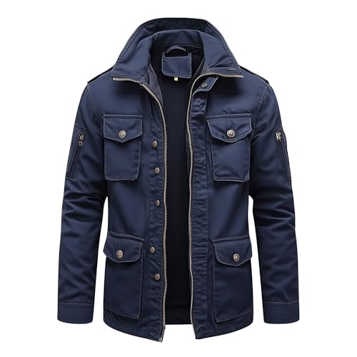 Mens Field Jacket Military Inspiration Classic M-65 Navy Blue Exterior Pockets Durable Materials Nylon Winter