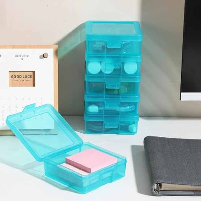 Plastic Storage Box Clear 18 Pack Stackable Storage Bins with Latching Lids Storage to Organize Lego,Crayon, Pencil and Other Small Product (Blue)