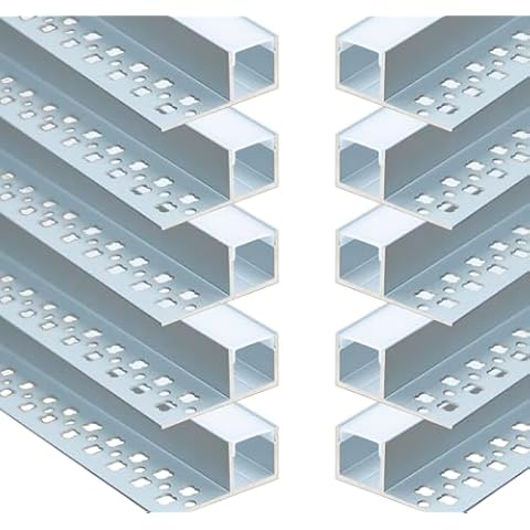 StarlandLed 10-Pack 6.6FT/2 Meter Plaster-in Recessed Slim LED Aluminum Channel with Single Flange for LED Strip … Cover