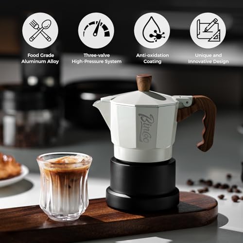 Image of Bincoo Three Valve Espresso Maker Stovetop,Camping Moka Pot 2 Cup /120ML,Stove Top Espresso Italian Coffee Maker,Easy to Use