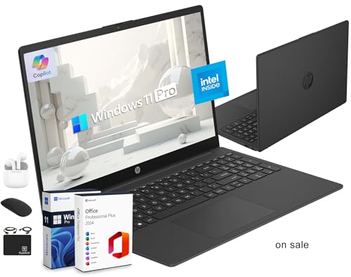 HP Laptop Computer 2024, 15.6' HD Display, Quad-Core Intel Processor N200, 16GB RAM, 384GB Storage (128GB UFS + 256GB Card), Wi-Fi 6, 1 Year MS Office 365, Long Battery, Win 11S+MarxsolAccessory Black