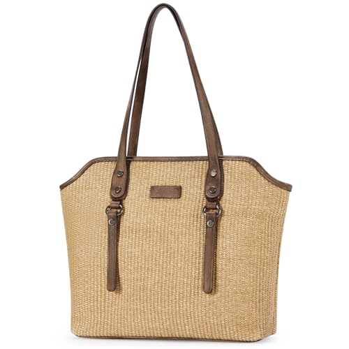 Tote Bag para mujer de gran capacidad en cuero vegano y paja miniatura 1