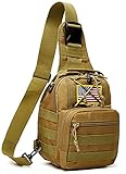 GOOD TAKE 600D Military Tactical Shoulder Bag EDC Outdoor Travel Backpack Waterproof Hiking Camping Backpack Hunting Camouflage Army Bags,Military Sling Daypack Backpack (Khaki)