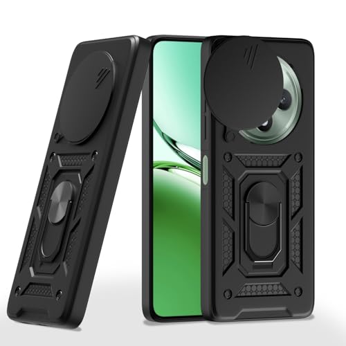 Image of Pikkme D10 Tough Armor Bumper Case | 360 Protection Case | Sliding Camera Shield Cover & Ring Holder Stand Back Cover for Oppo F27 5G (Black)