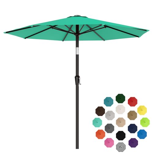 Image of AreShark 9 FT Patio Umbrella for Outdoor, Outdoor Table Umbrella with Push Button Tilt and Crank, Outdoor Patio Umbrellas with 8 Sturdy Ribs for Market, Garden, Pool (Peacoke Blue)
